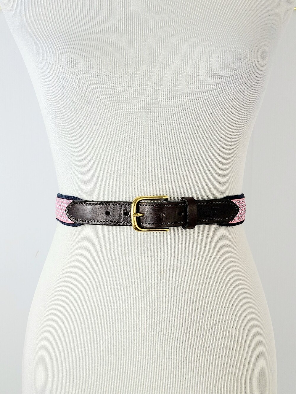 Vineyard Vines By Shepard & Ian Pink Whale Print Leather Trim USA Belt